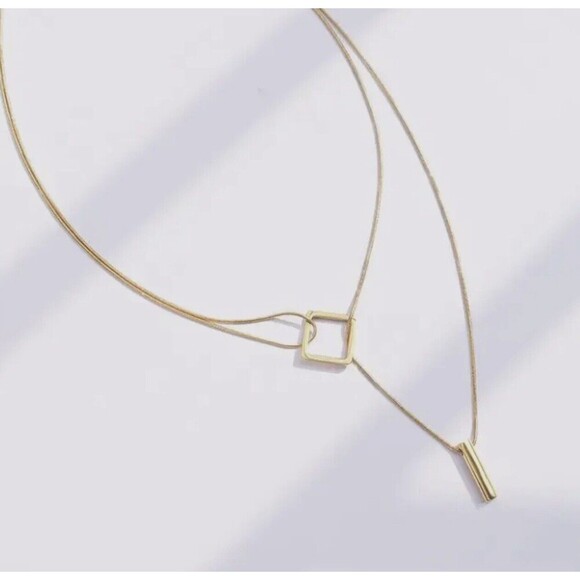 Madewell Necklace Woman Fashion 18K Gold Plated Stainless Steel Layers Geometric - Picture 3 of 5